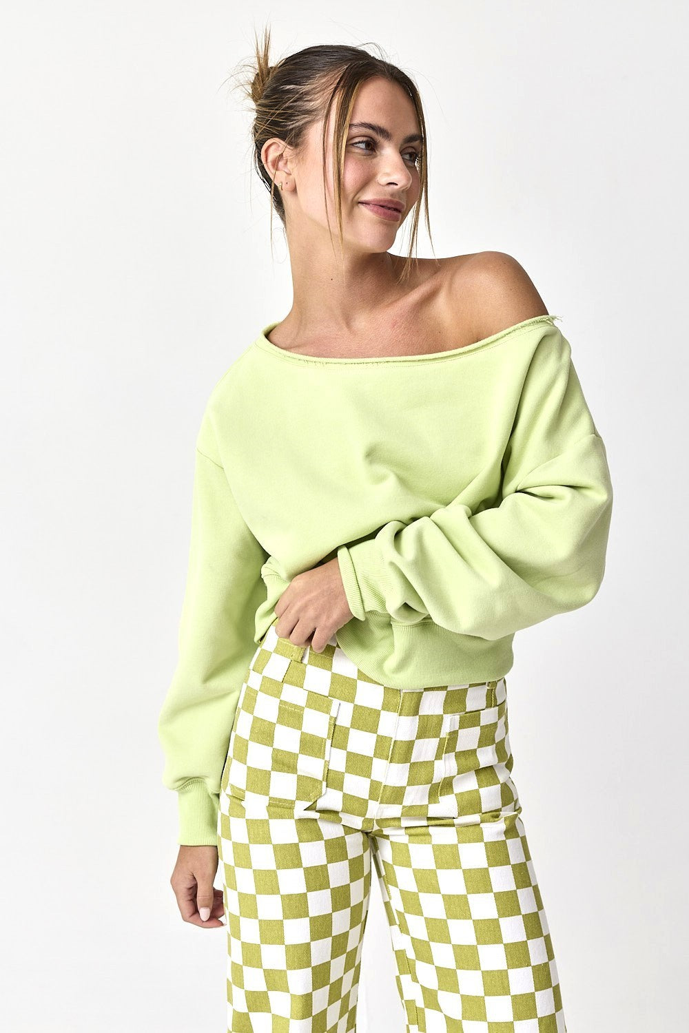 Lime Off The Shoulder Crop