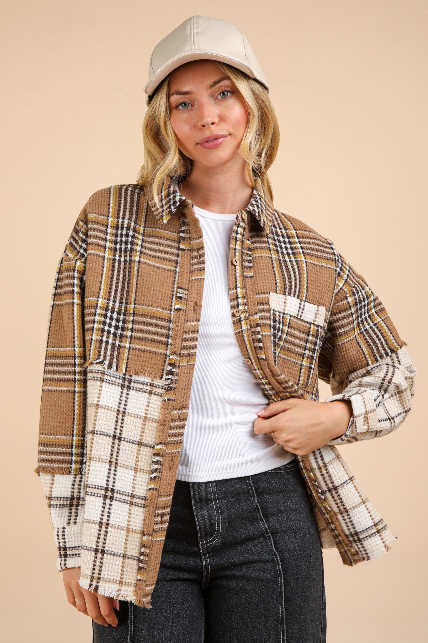 Mixed Mocha Plaid Oversized Shacket