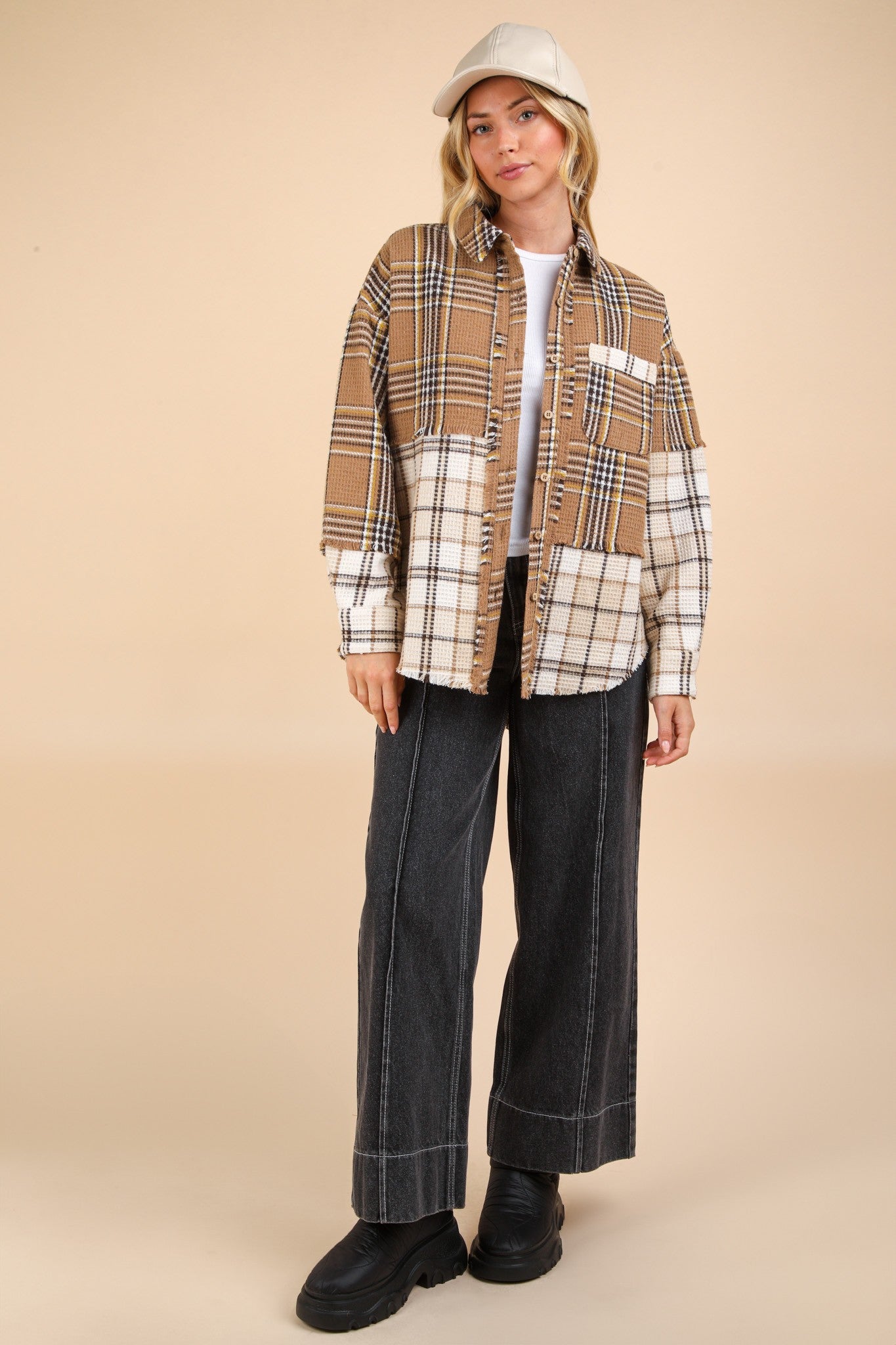 Mixed Mocha Plaid Oversized Shacket