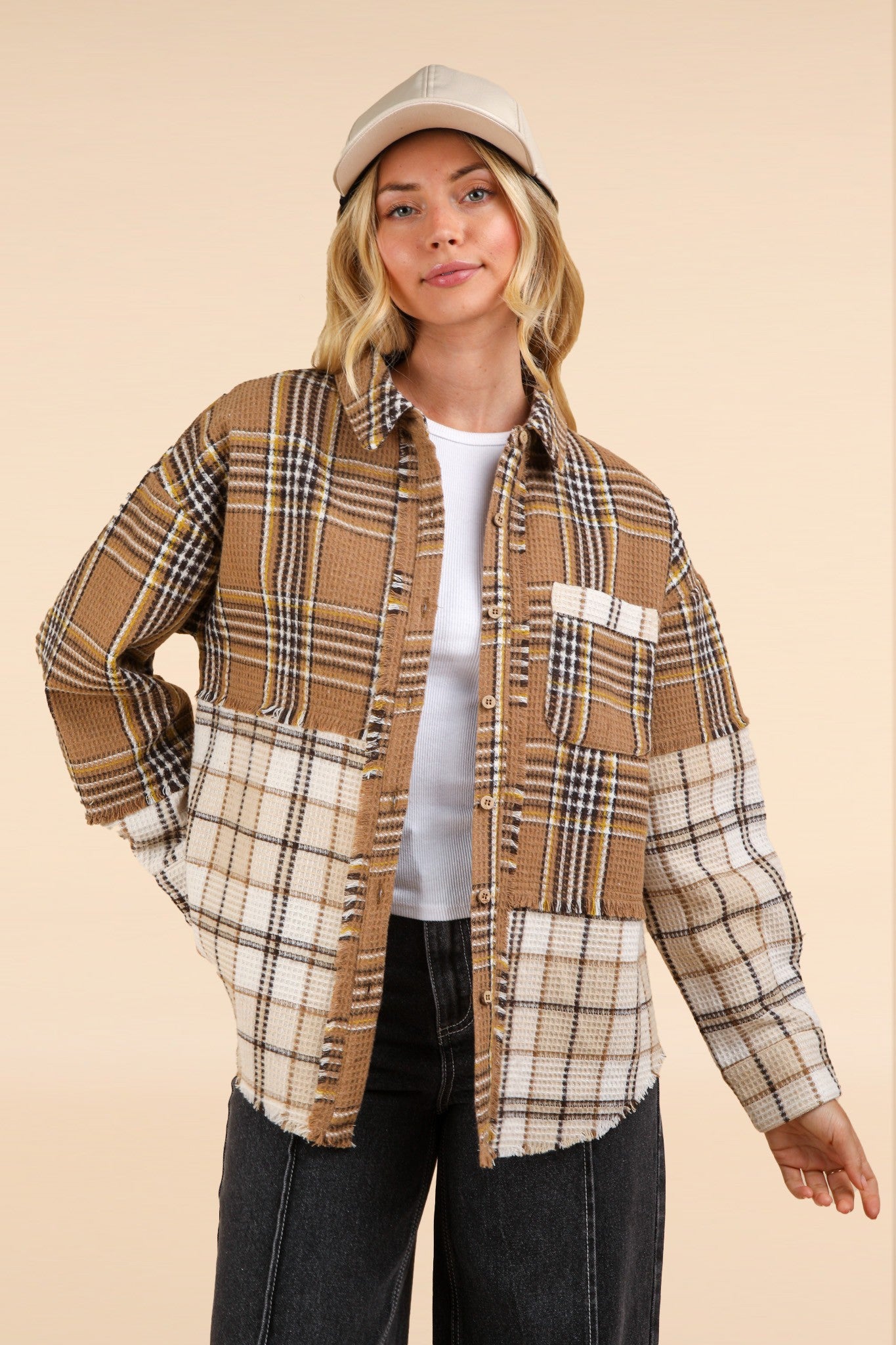 Mixed Mocha Plaid Oversized Shacket