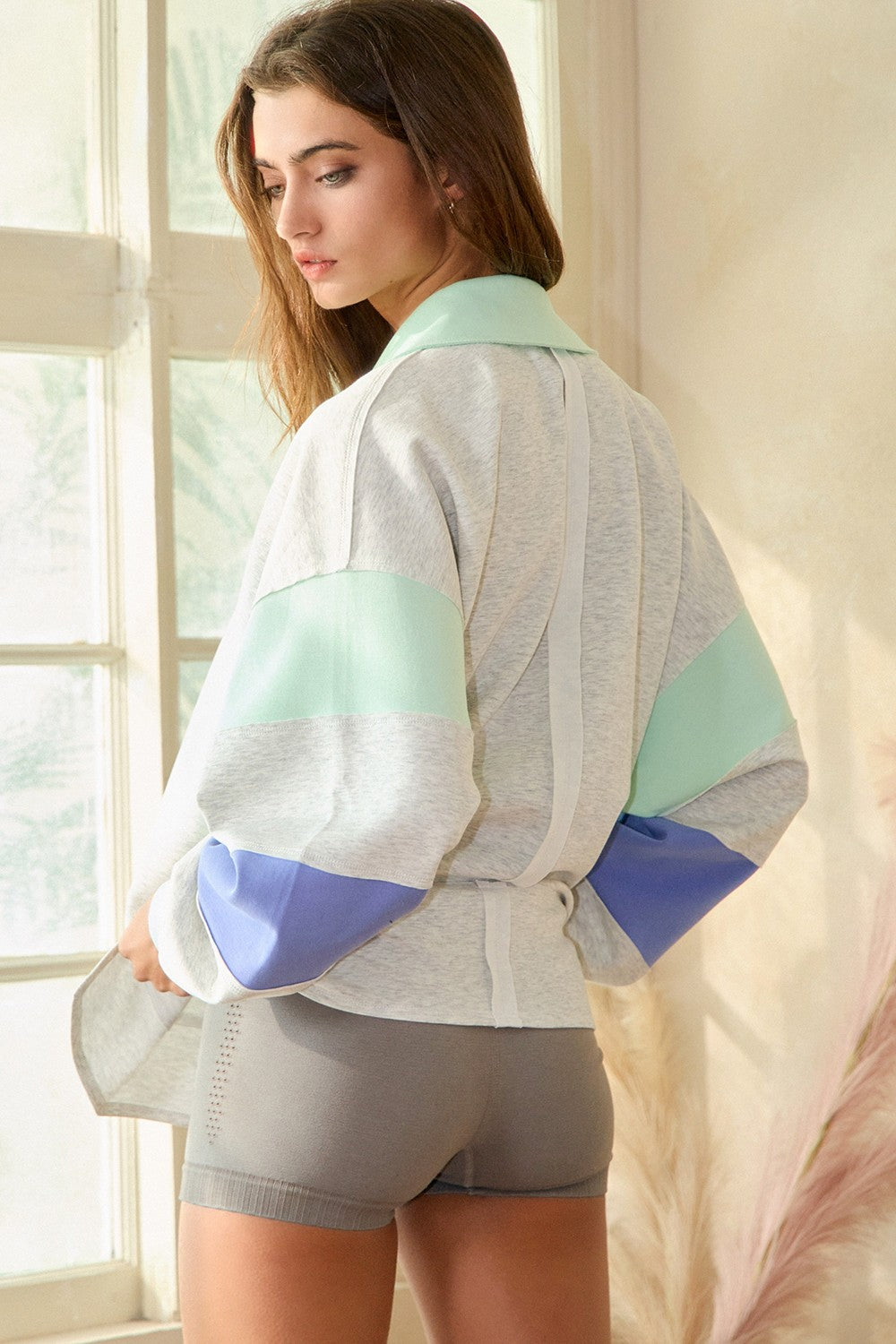 Color Block Collared Oversize Top