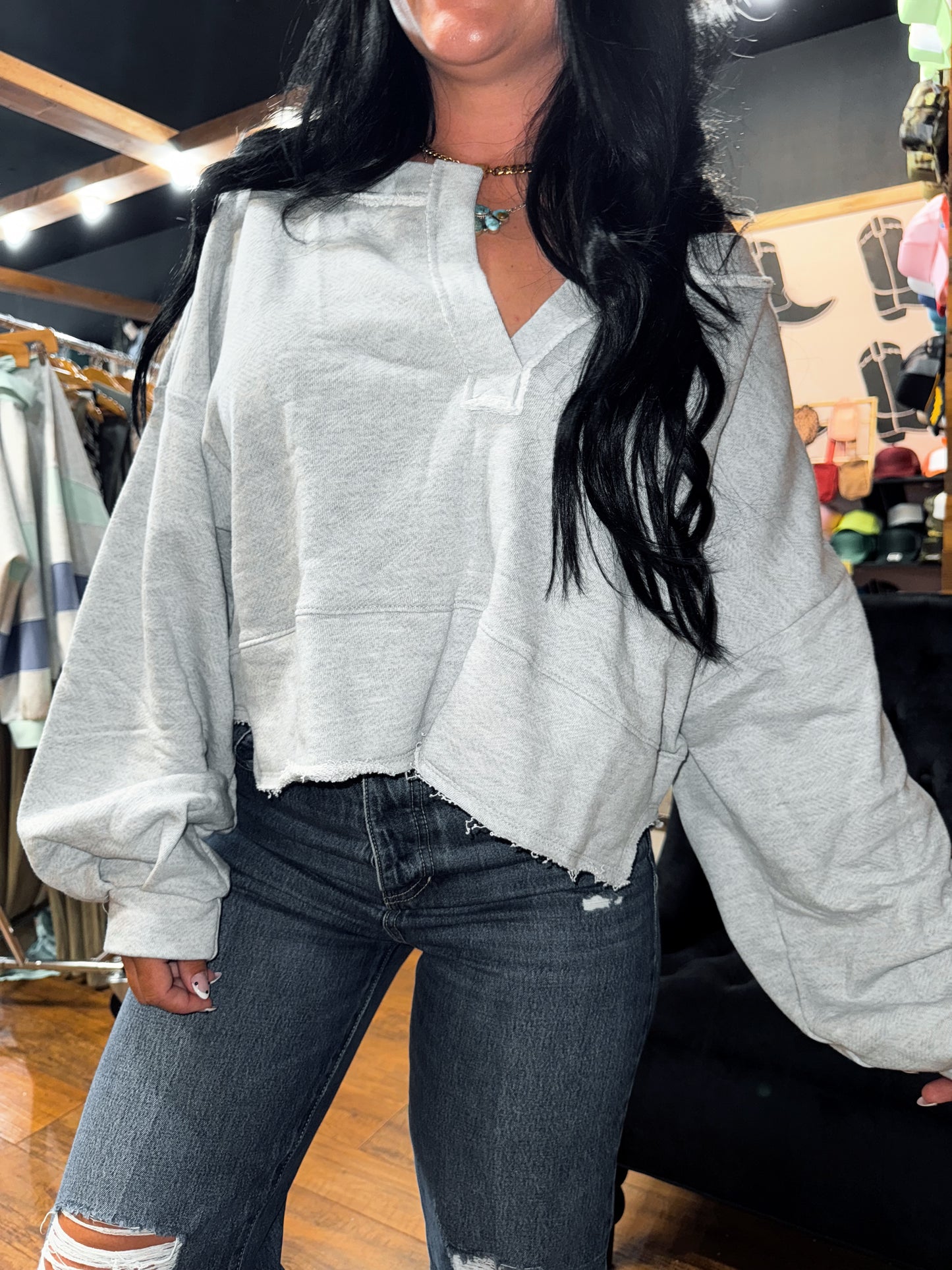 Lantern Sleeve V Top