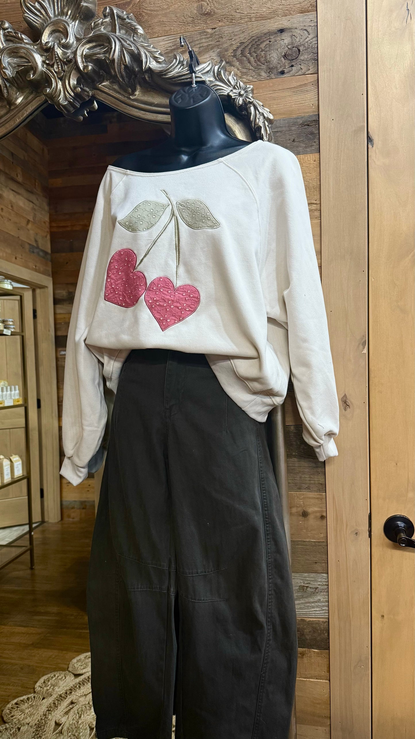 Cherry Embroidery Slouchy Sweater