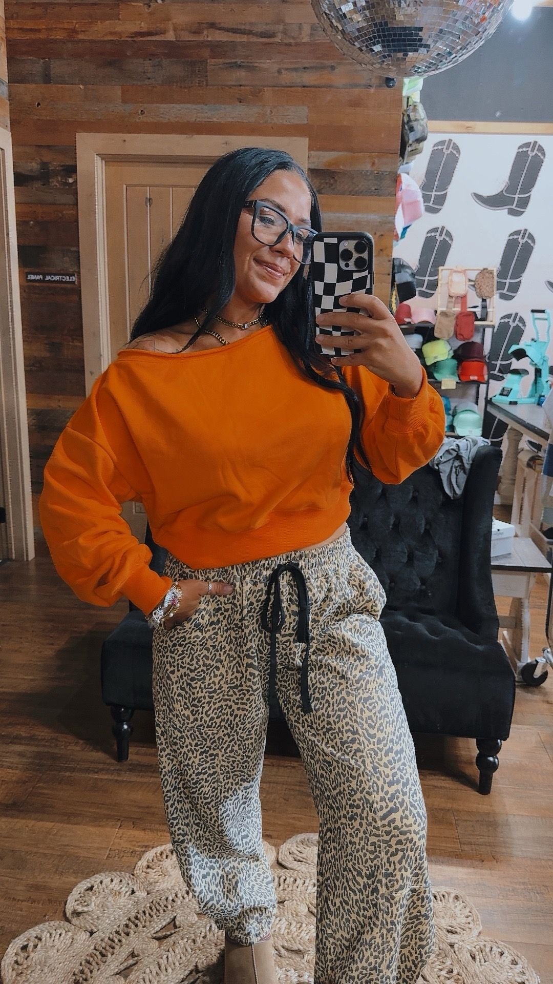 Hunter Orange Off The Shoulder Crop