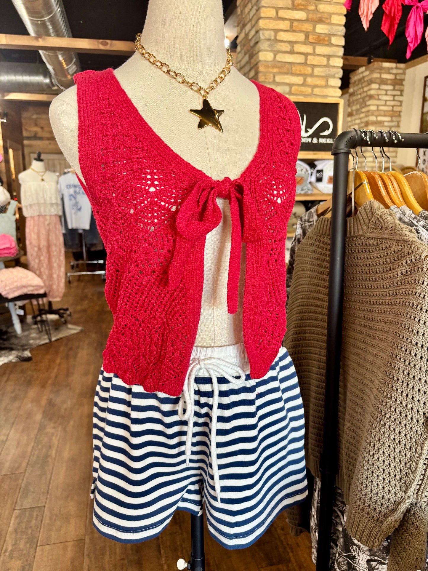 Mid Rise Navy Stripe Shorts