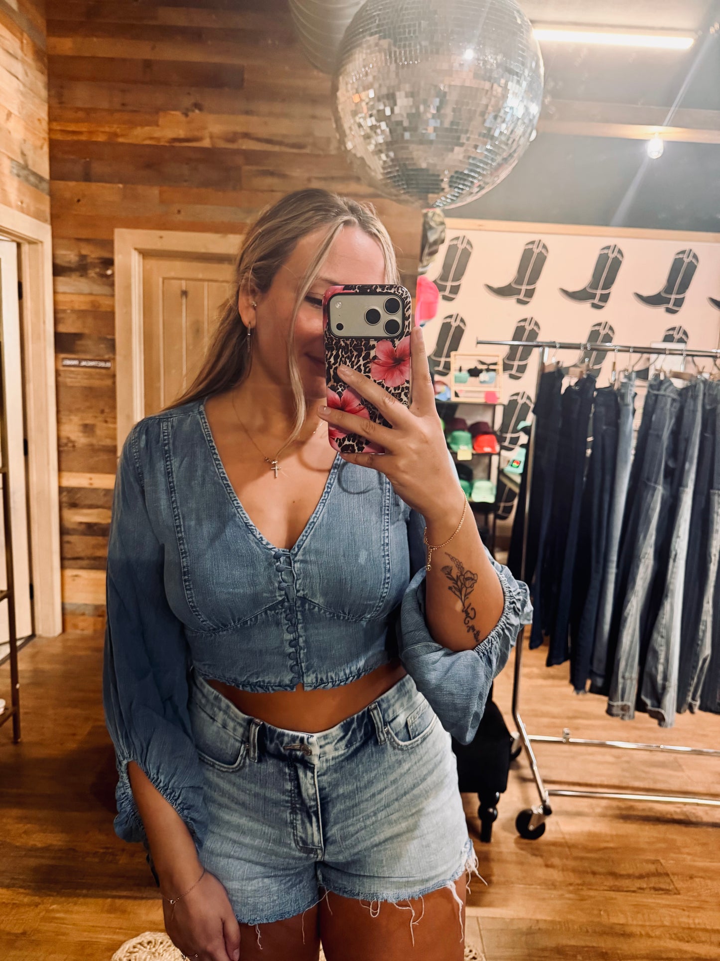 Bluebell Button-Up Denim Crop