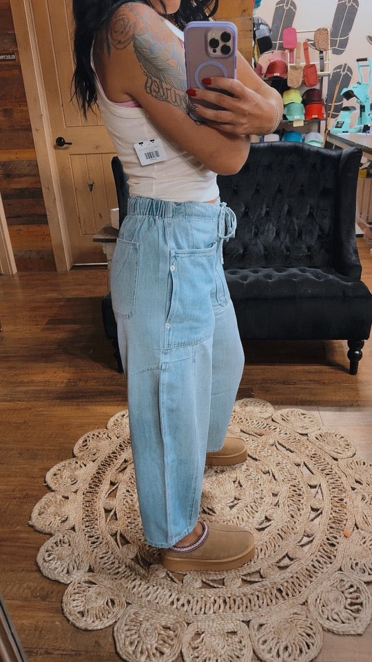Wide Leg Drawstring Denim