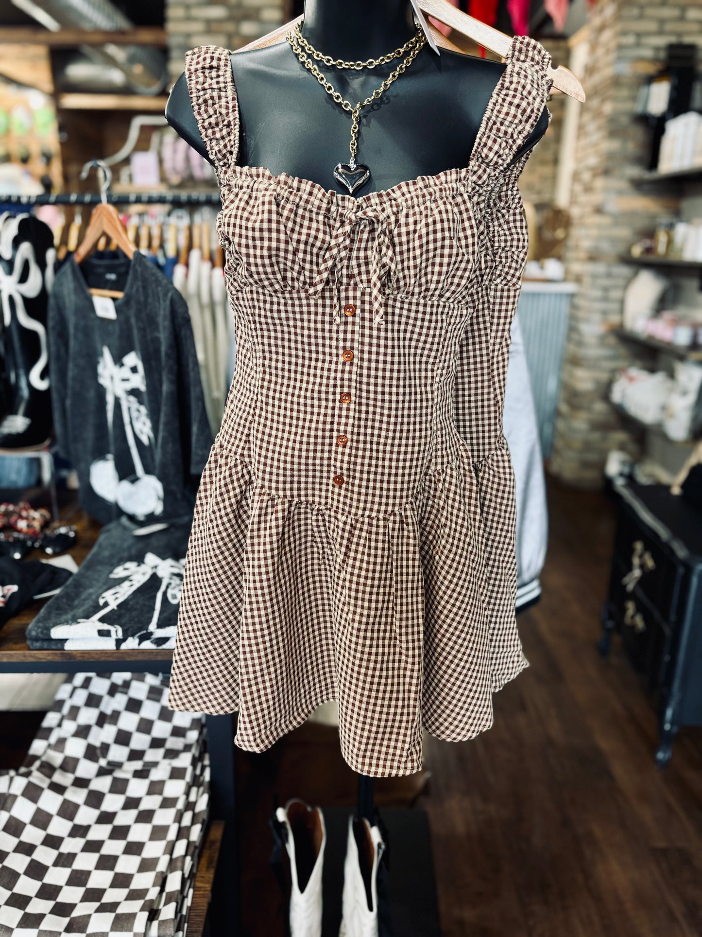 Juliette Brown Gingham Dress