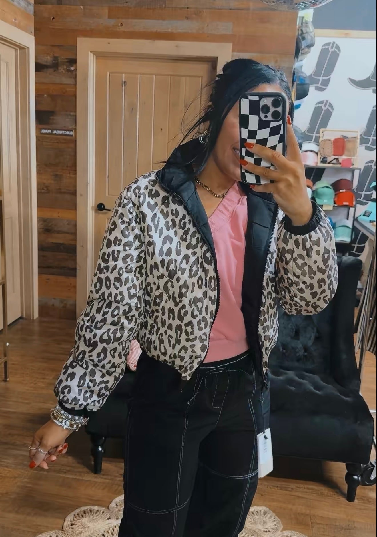 Reversible Leopard/Black Puffer Jacket