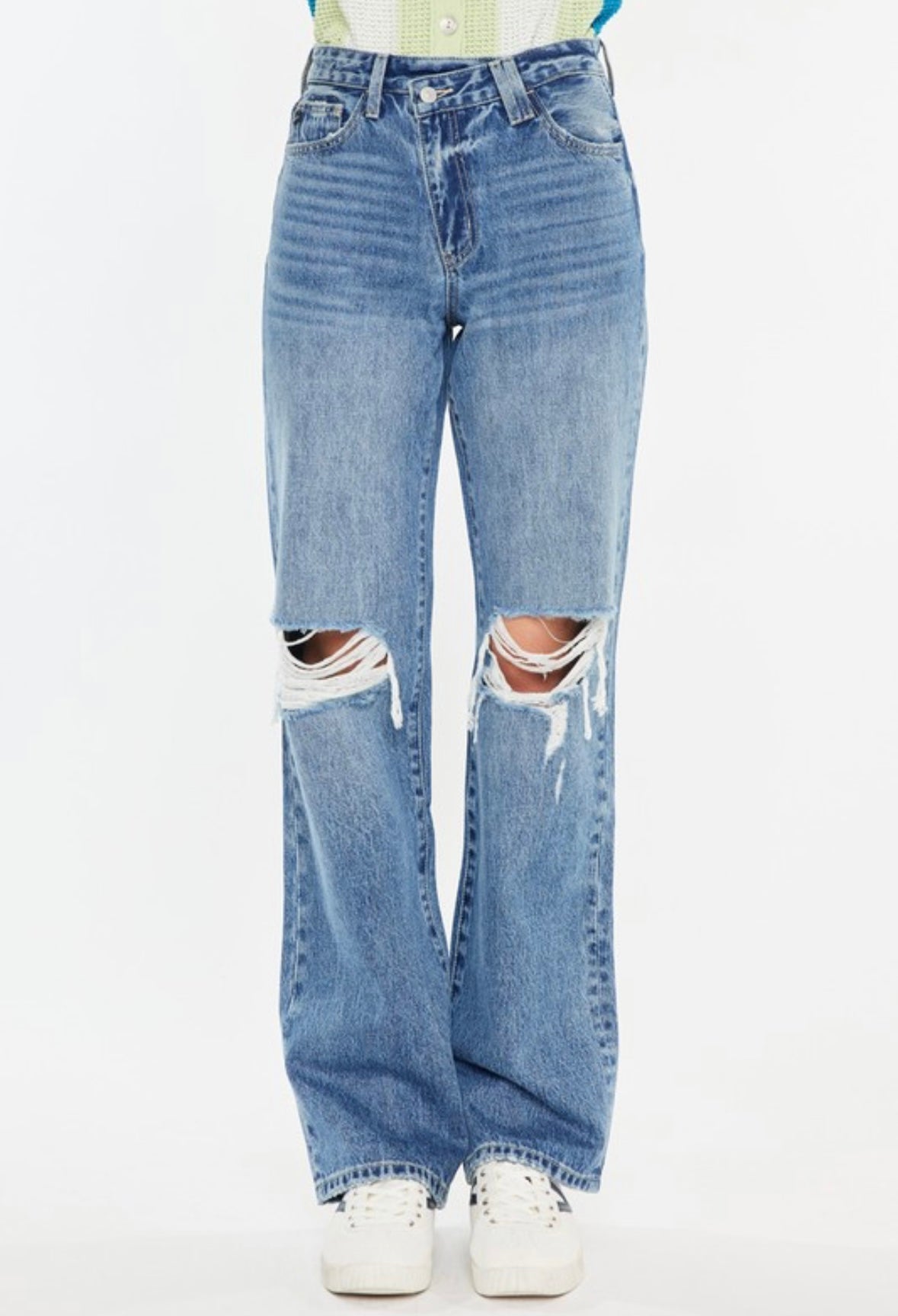 High Rise 90’s Criss Cross Med Wash