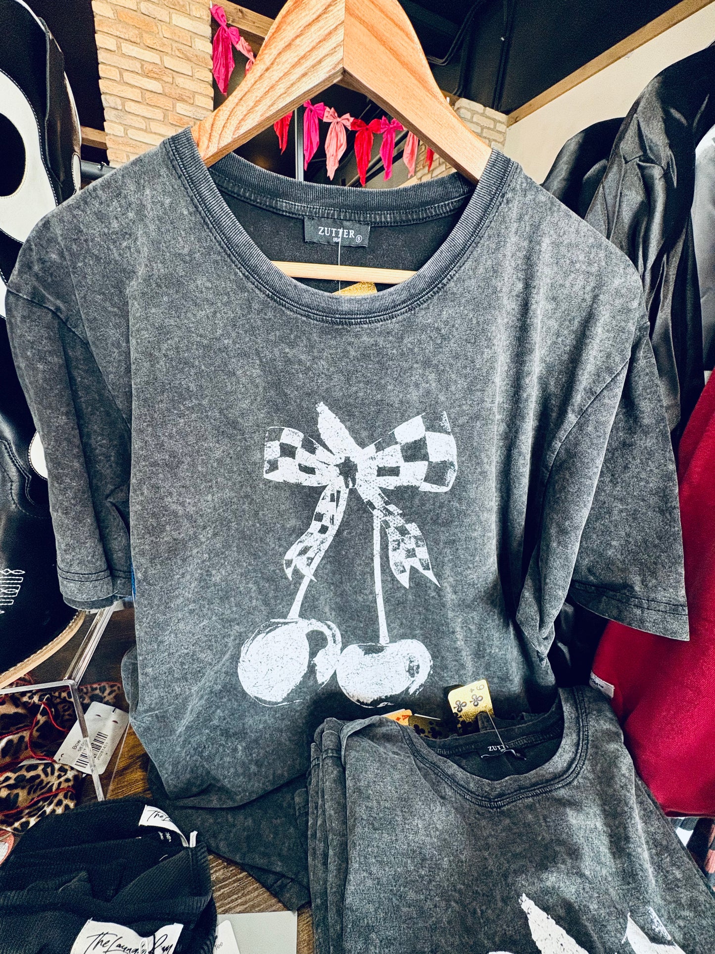 Checkered Bow Cherry Vintage Graphic Tee