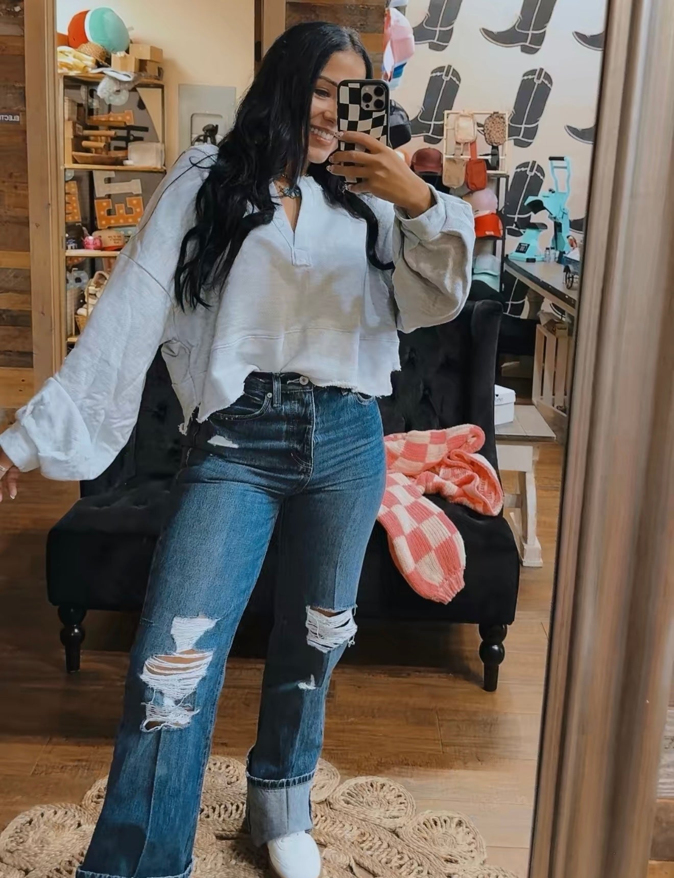Lantern Sleeve V Top