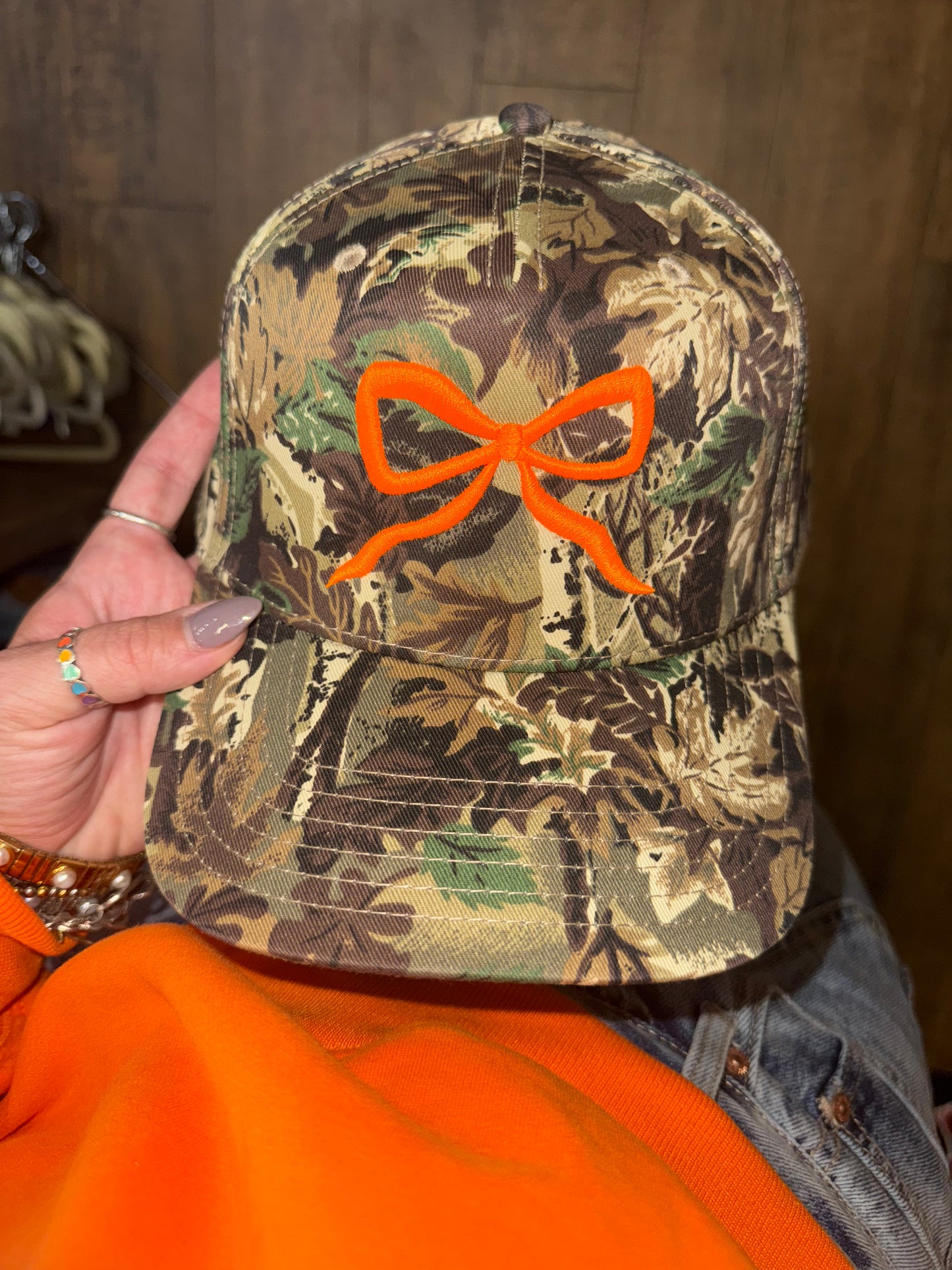 Orange Bow Camo Trucker