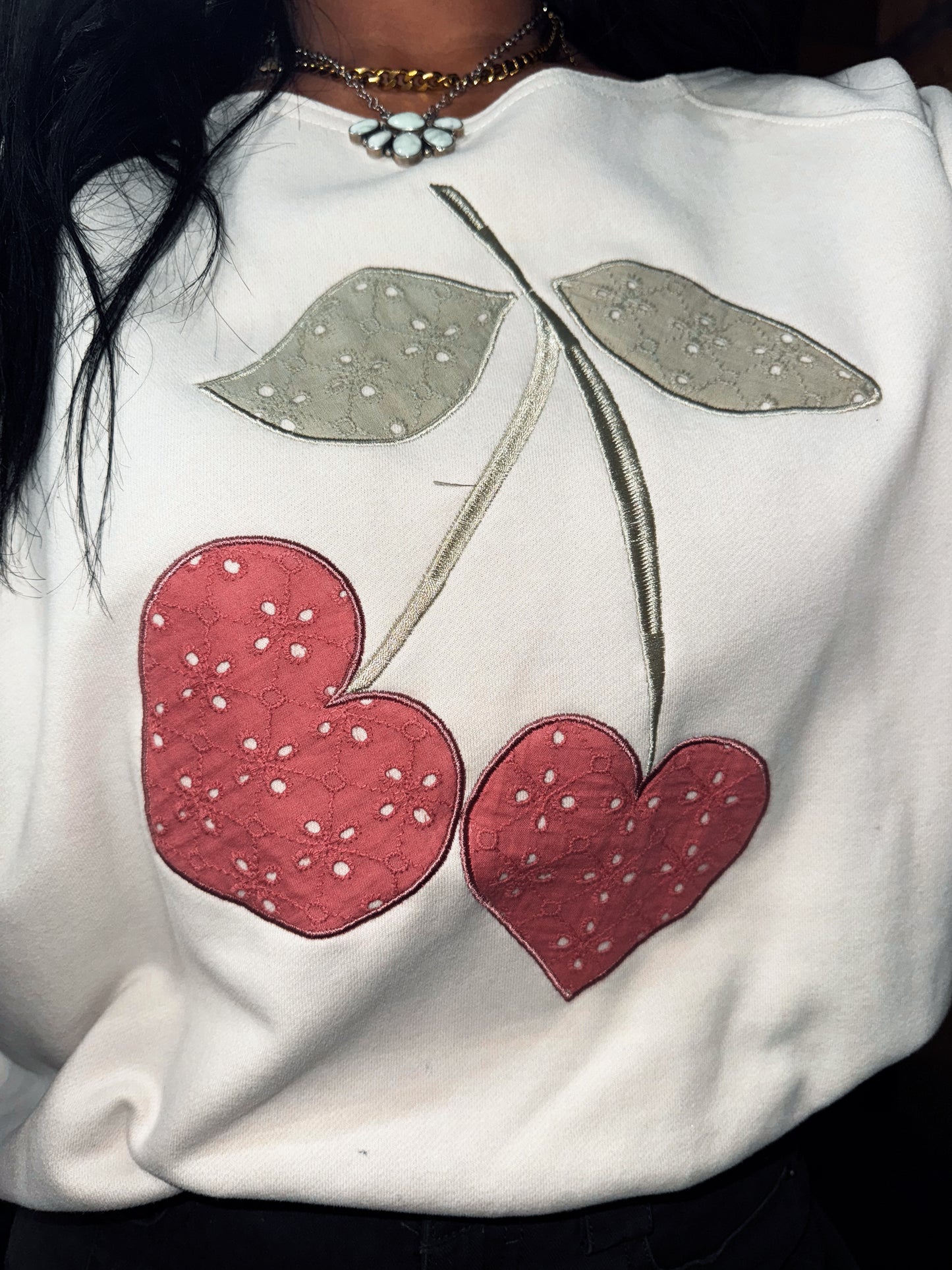 Cherry Embroidery Slouchy Sweater