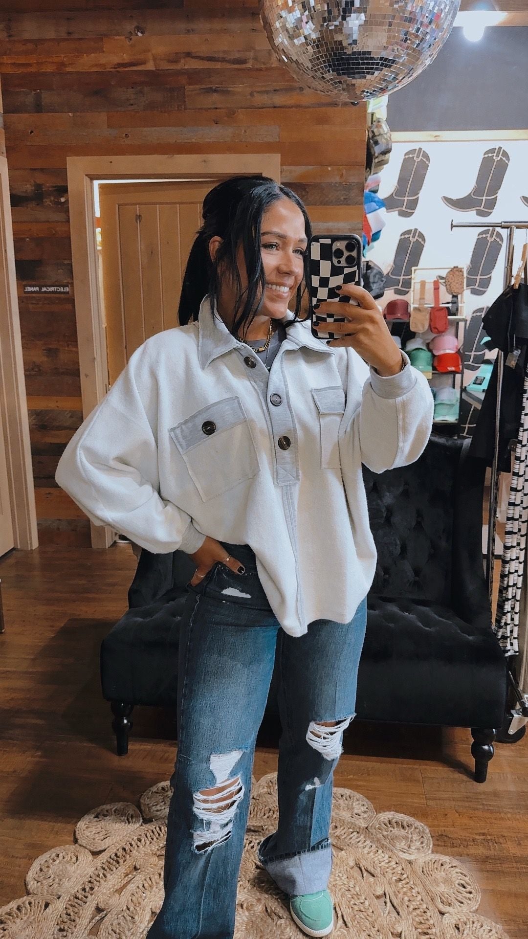 Collared Big Pockets Oversized Top