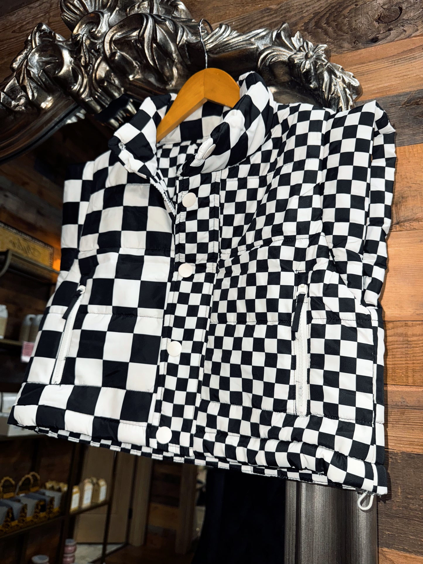 Black Check Puffer Vest