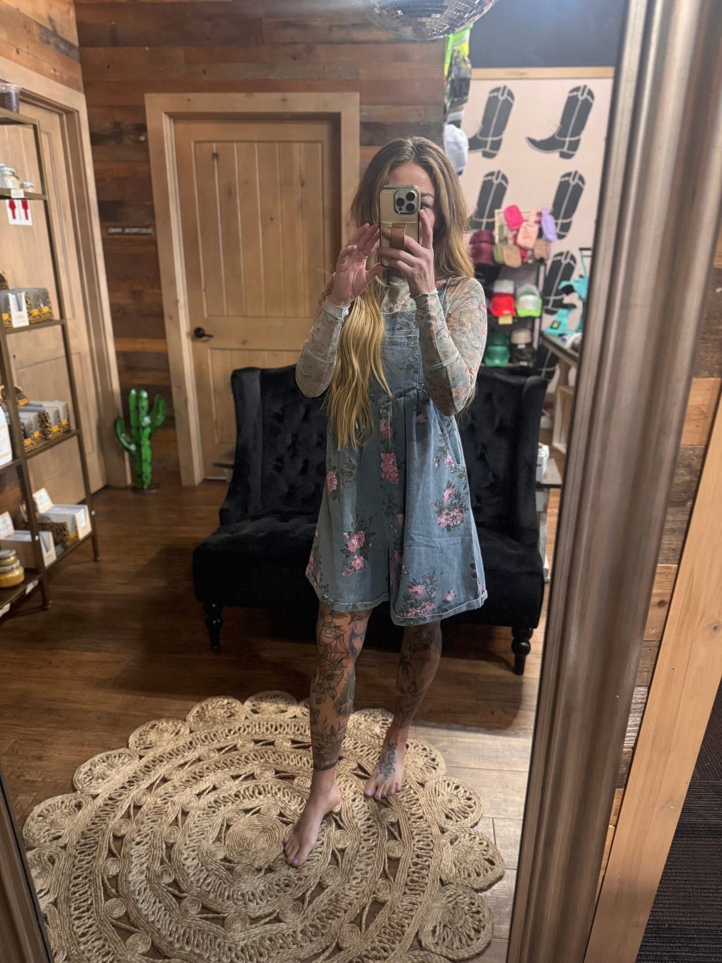 Floral Denim Shortalls
