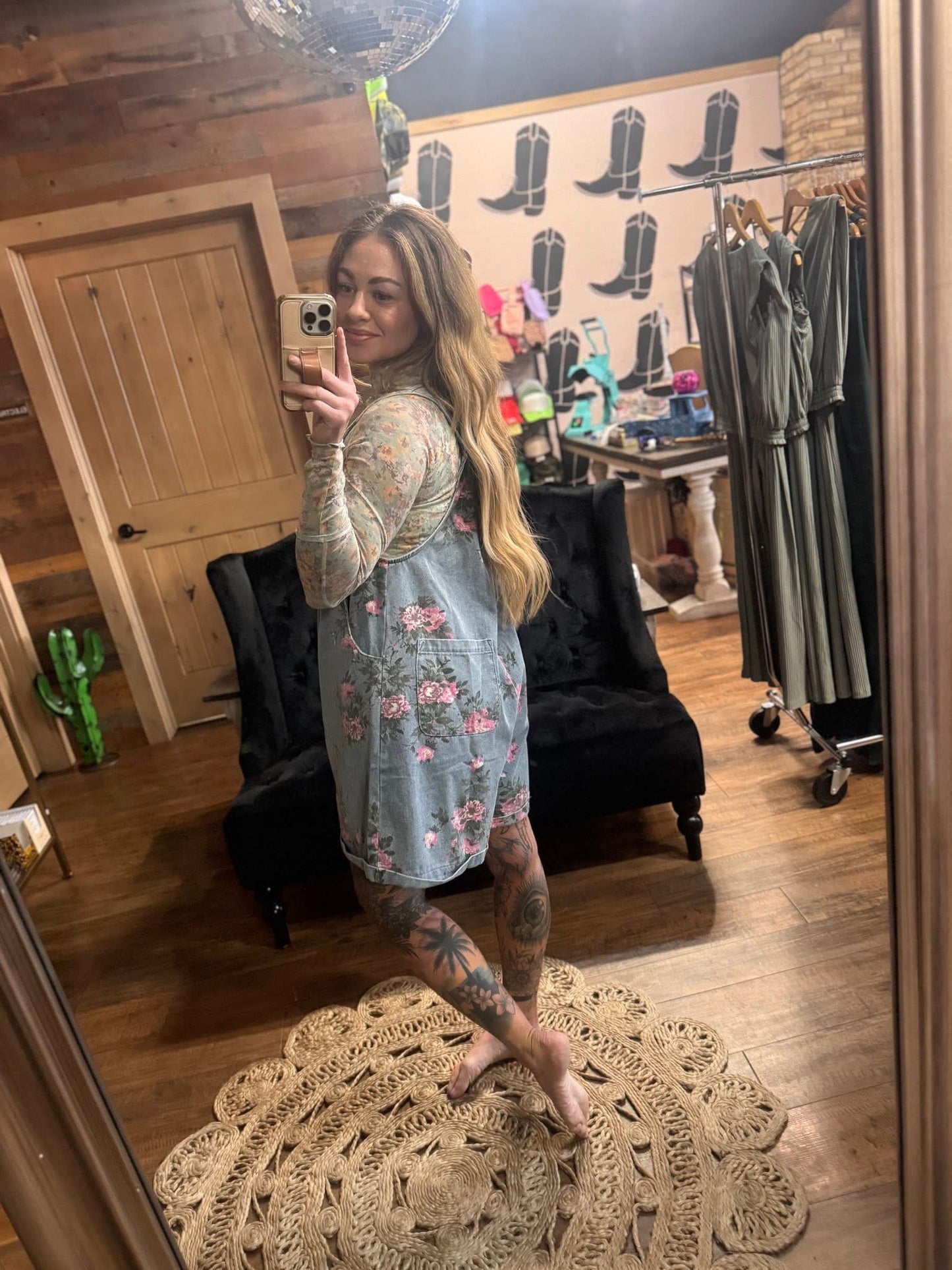 Floral Denim Shortalls