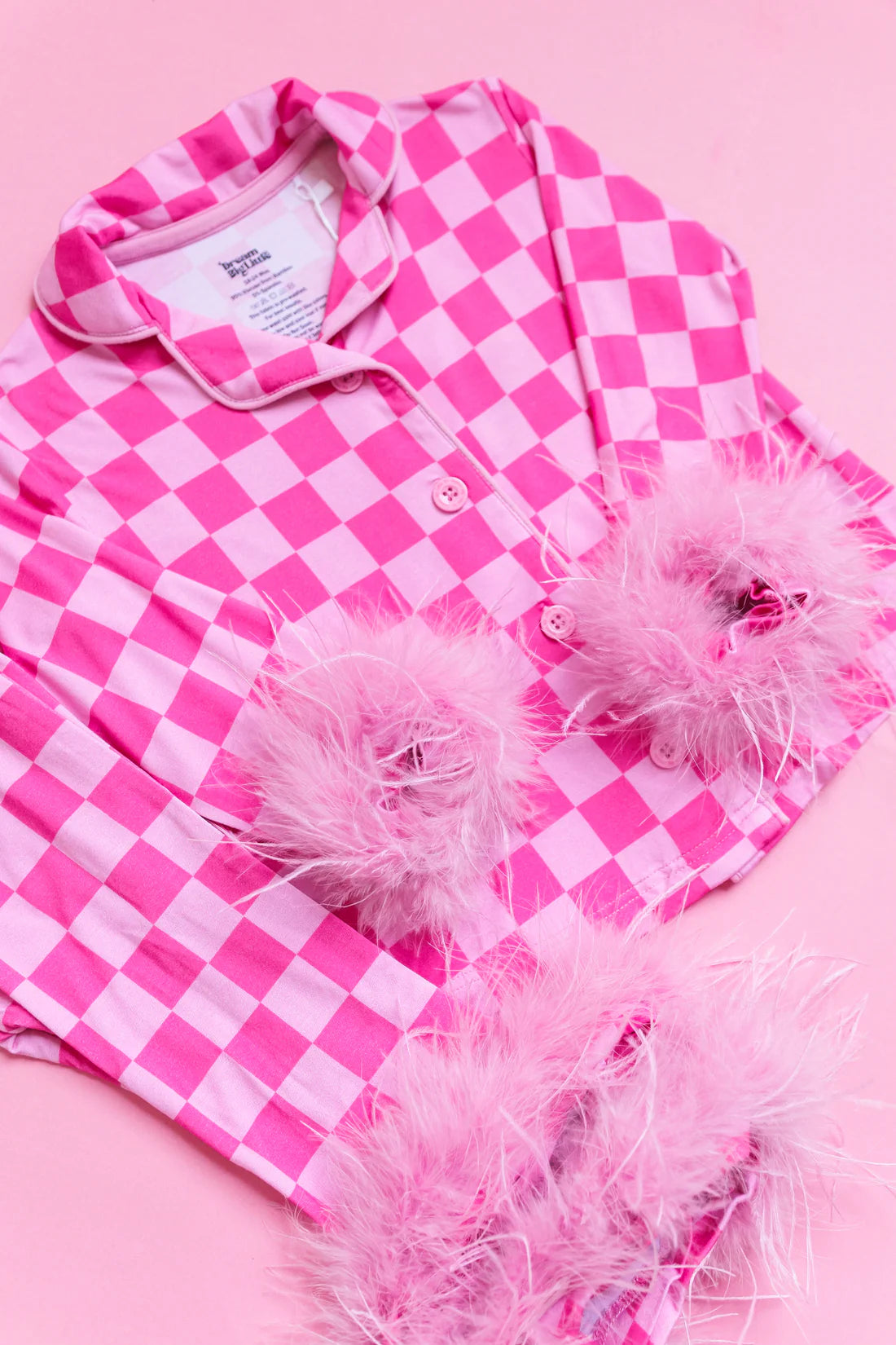 BUBBLEGUM CHECKERS GIRL’S FLARE FEATHERED DREAM SET