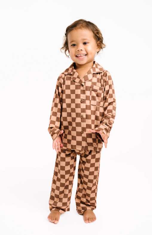 Espresso Checkered Bamboo Button Up Set