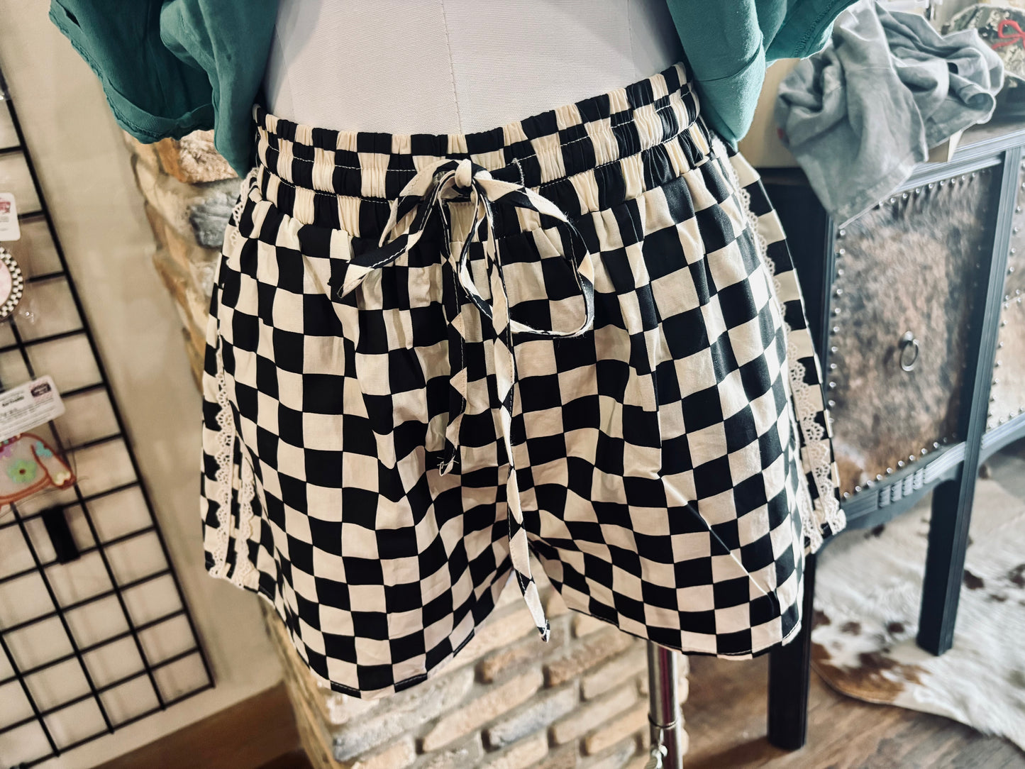 Checker Lace Trim Shorts