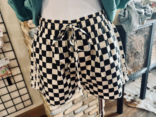 Checker Lace Trim Shorts