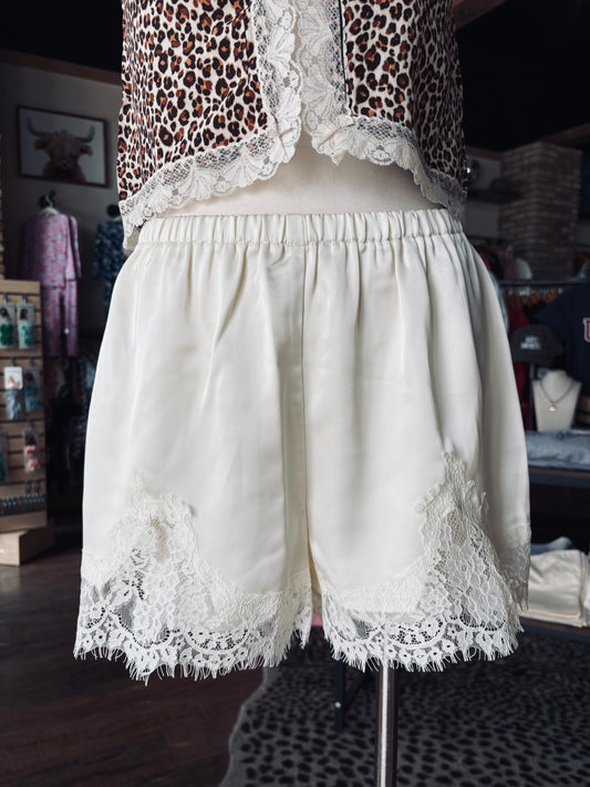 Cream Lace Trim Shorts