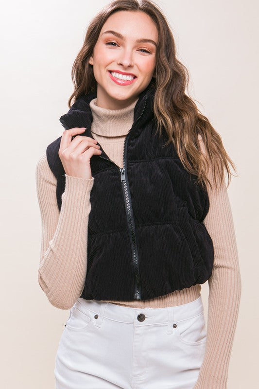 Corduroy Puffer Vest W/ pockets Black