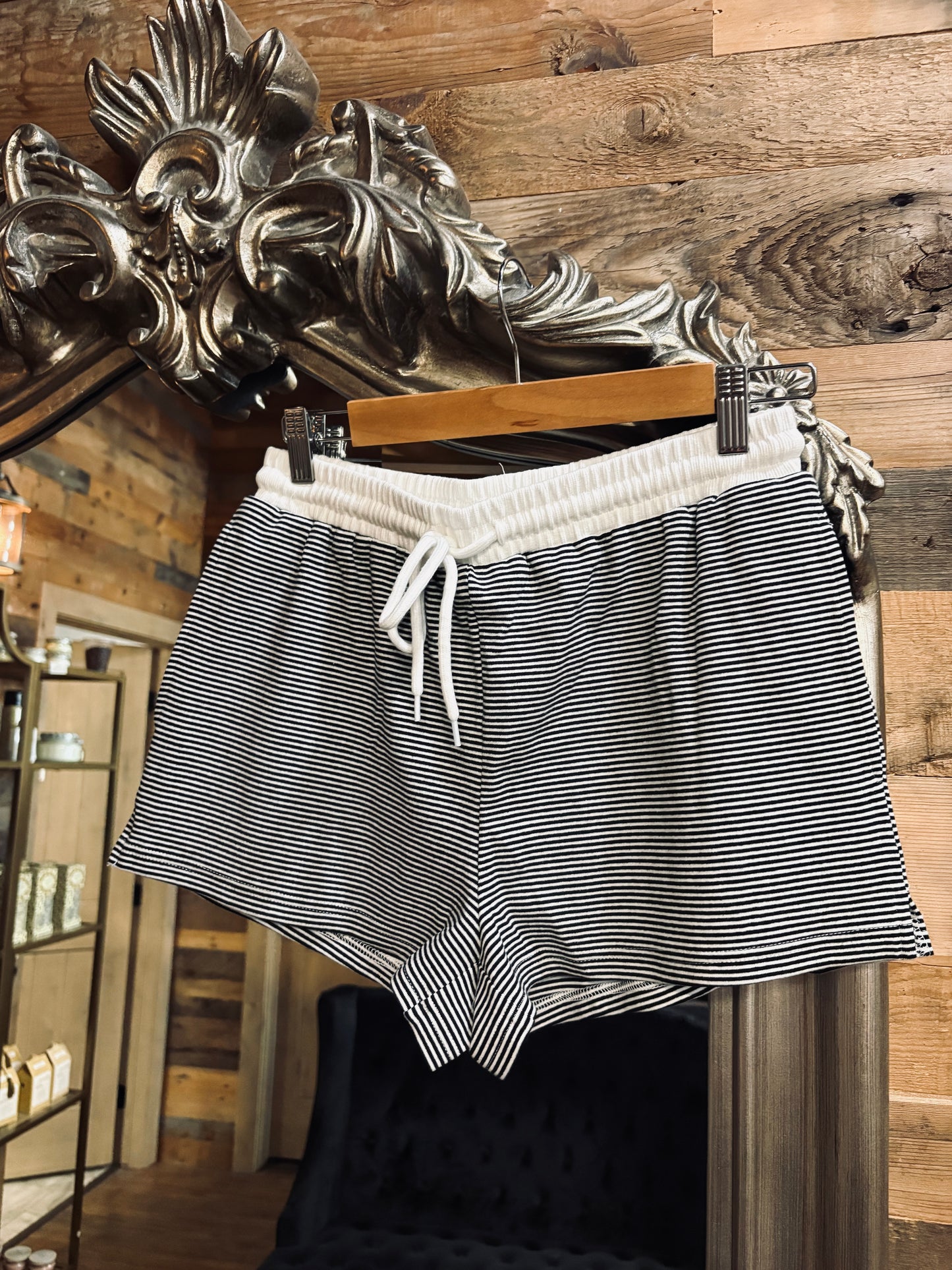 Black and White Stripe Mid Rise Shorts