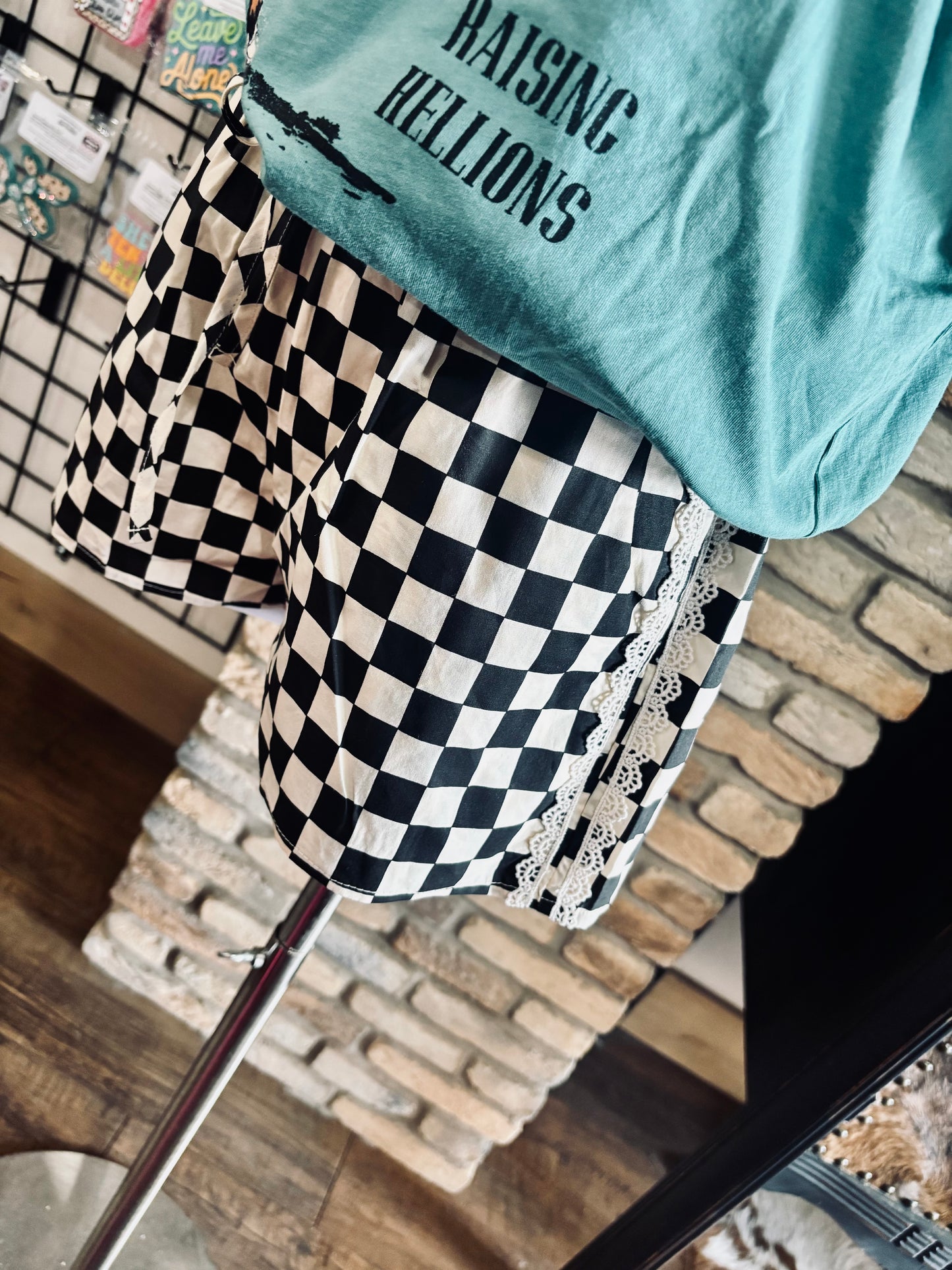 Checker Lace Trim Shorts