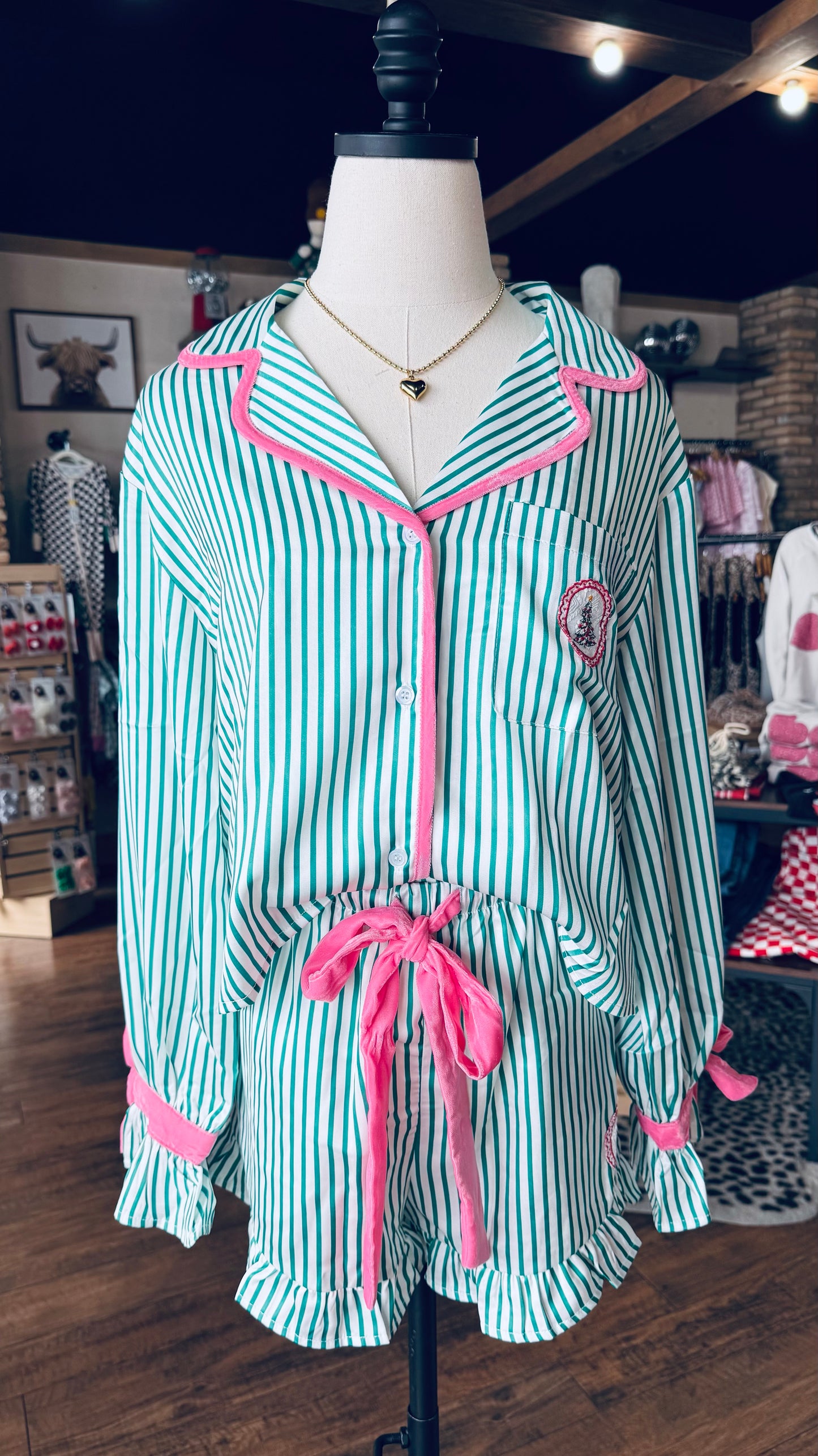 Stripe Bow Christmas PJ Set