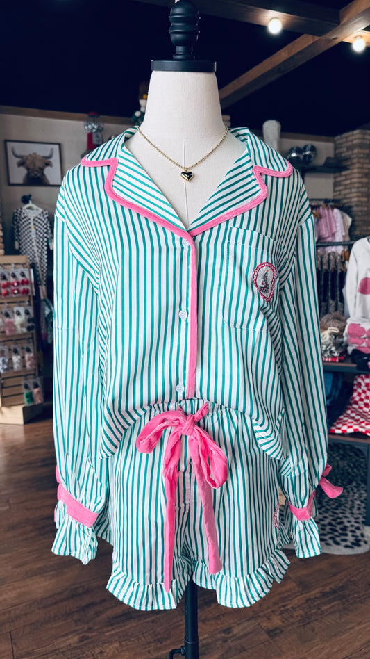 Stripe Bow Christmas PJ Set