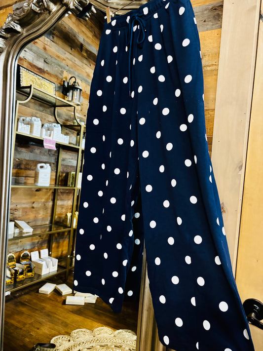 Polka Dot Barrel Joggers - Navy