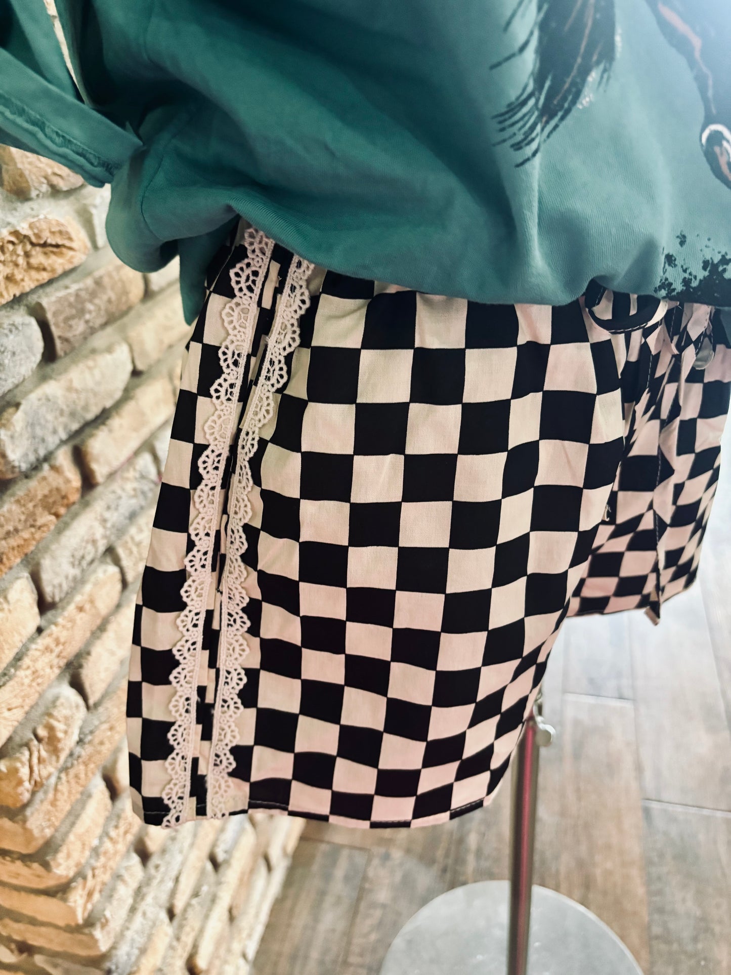 Checker Lace Trim Shorts