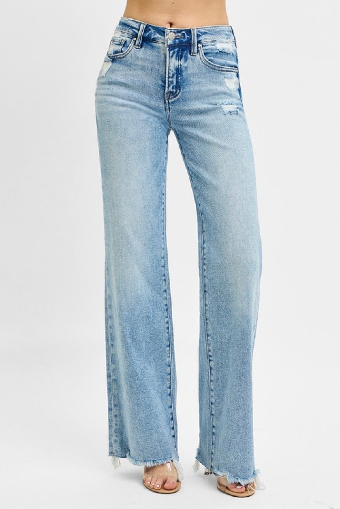 RISEN Tummy Control Mid Rise Wide Jeans