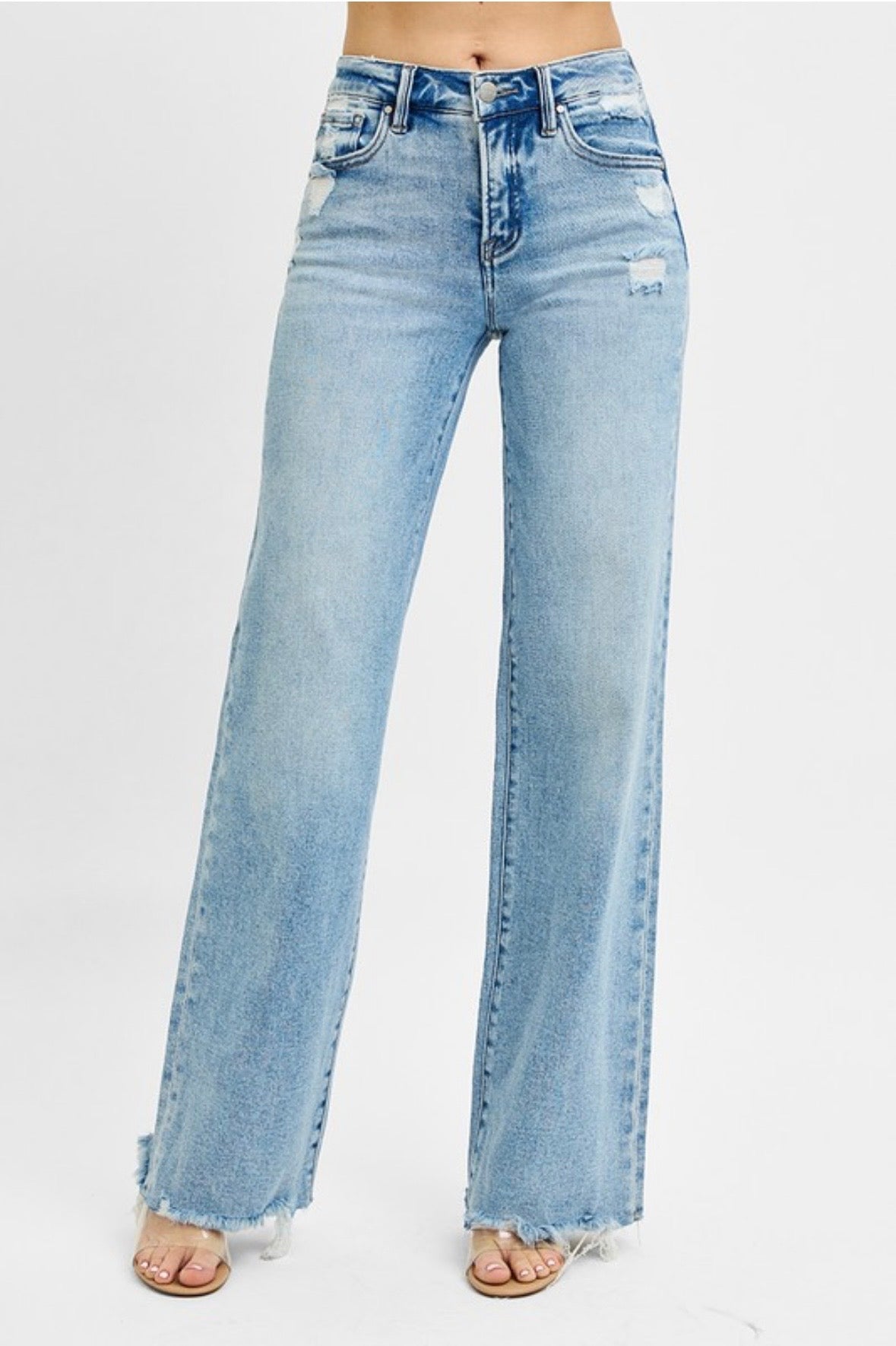 RISEN Tummy Control Mid Rise Wide Jeans