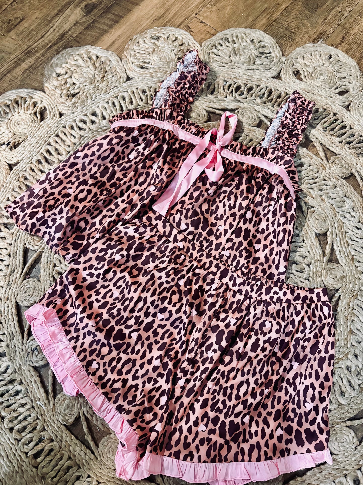 Leopard Ruffle Satin Ruffle PJ Set