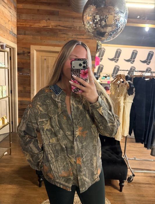 Denim Collar Camo Shacket