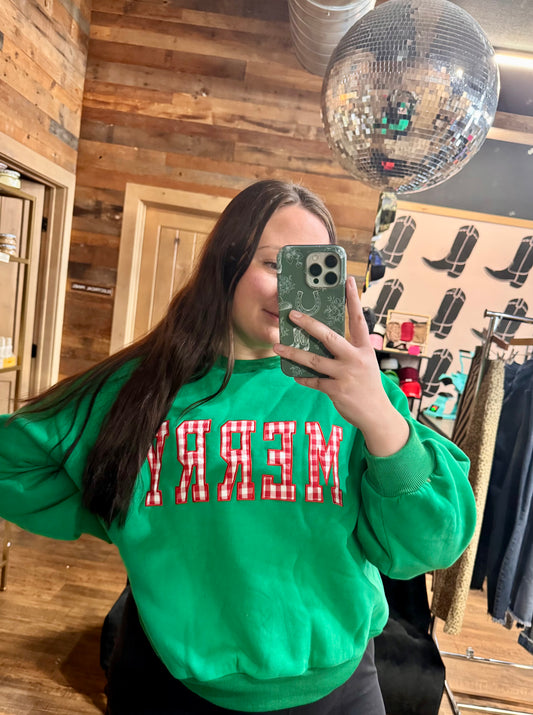 Merry Gingham Embroidered Crewneck