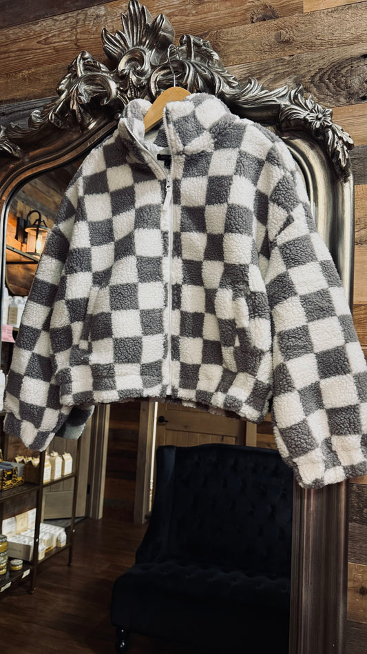 Checkered Zip Sherpa