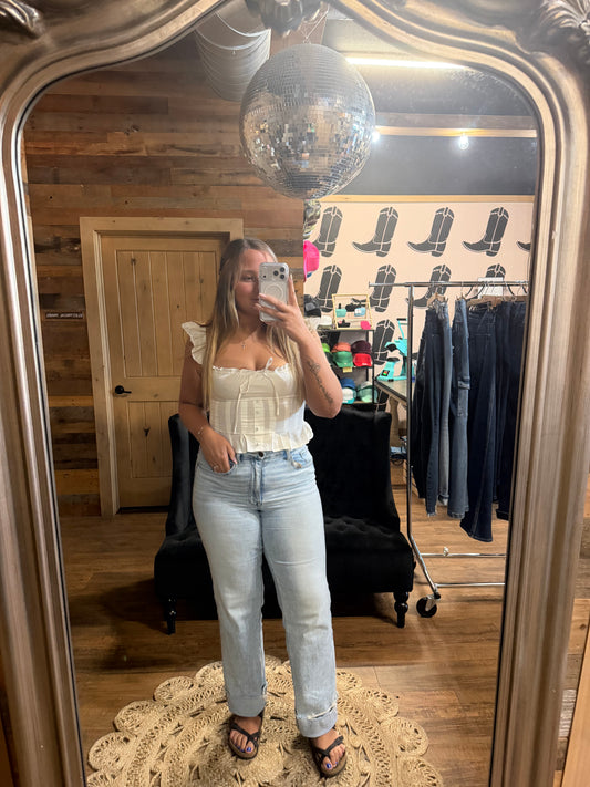 Cropped Ruffle Sleeve Top