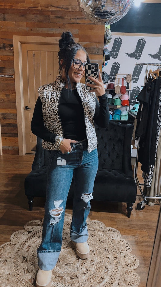 Leopard Zip Up Vest