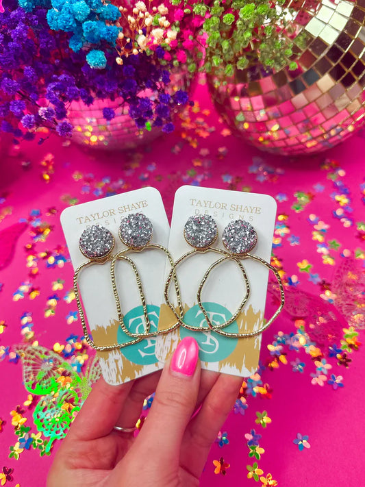 Glitter Top Hoops-Rose