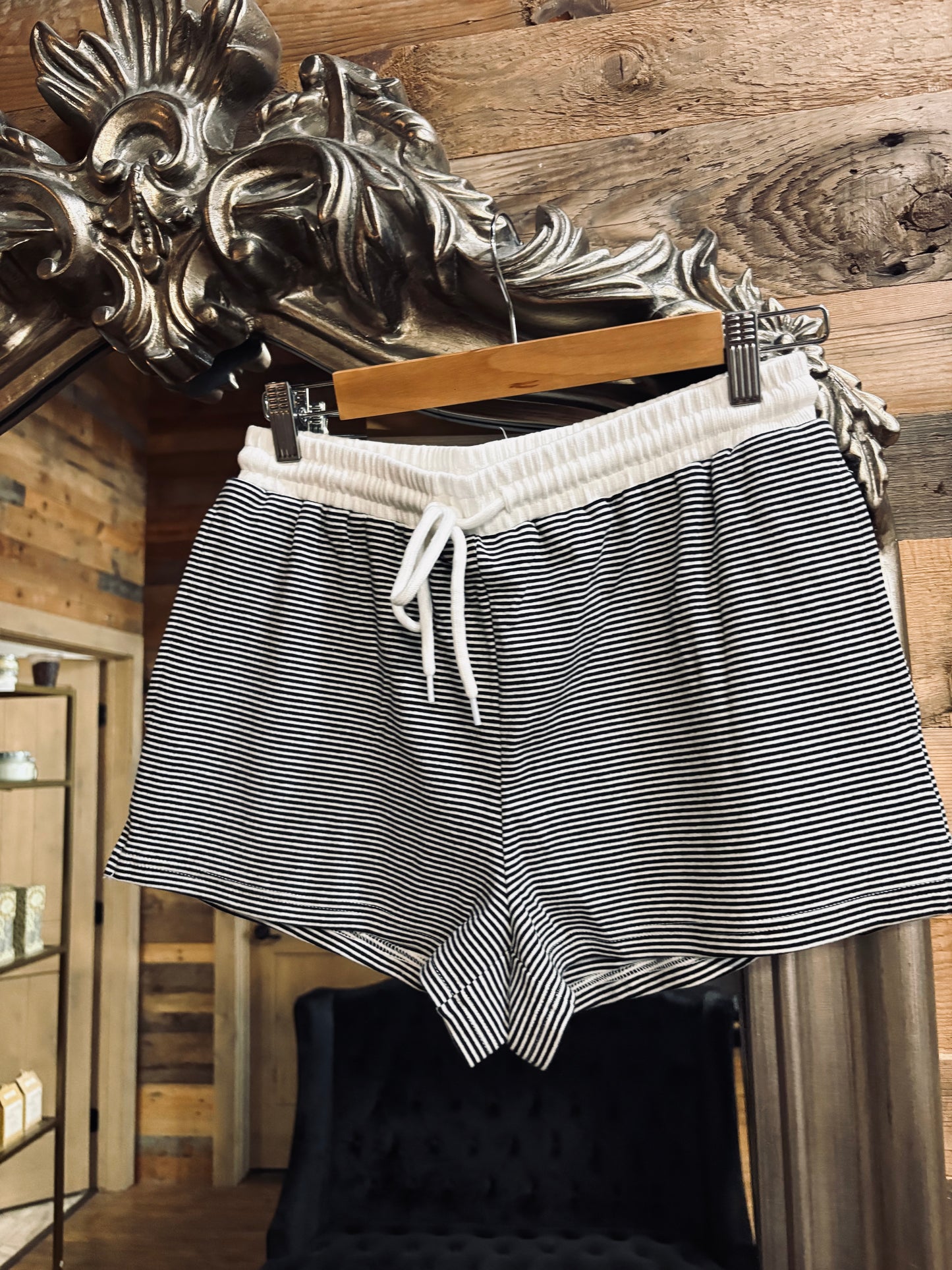 Black and White Stripe Mid Rise Shorts