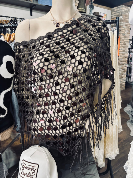 Stagecoach Sequin Crochet Poncho