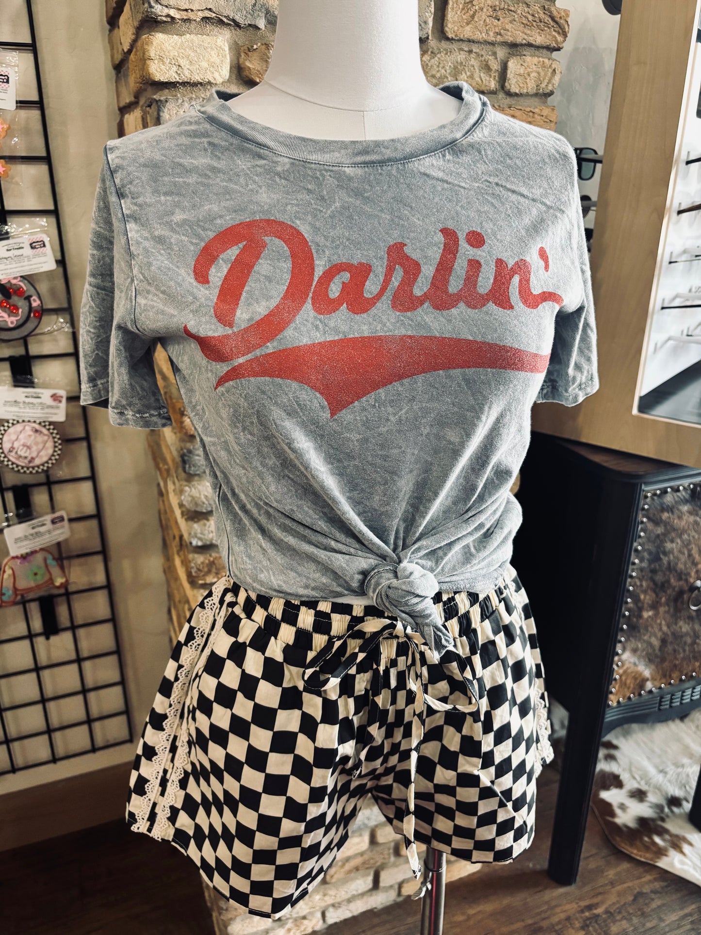 Checker Lace Trim Shorts