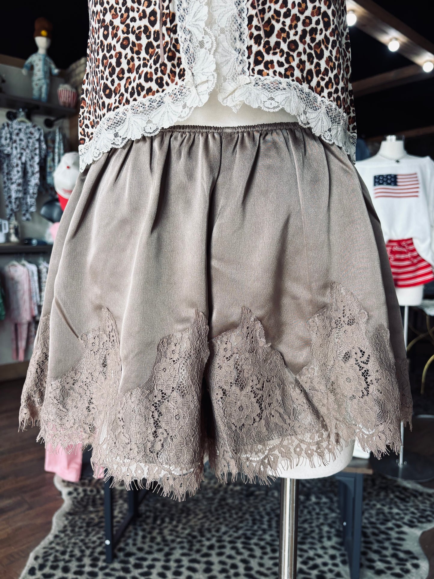 Mocha Lace Trim Shorts