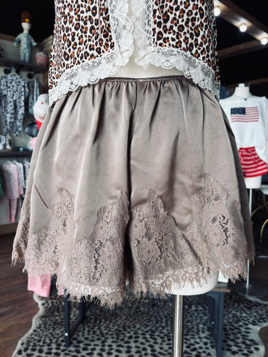 Mocha Lace Trim Shorts