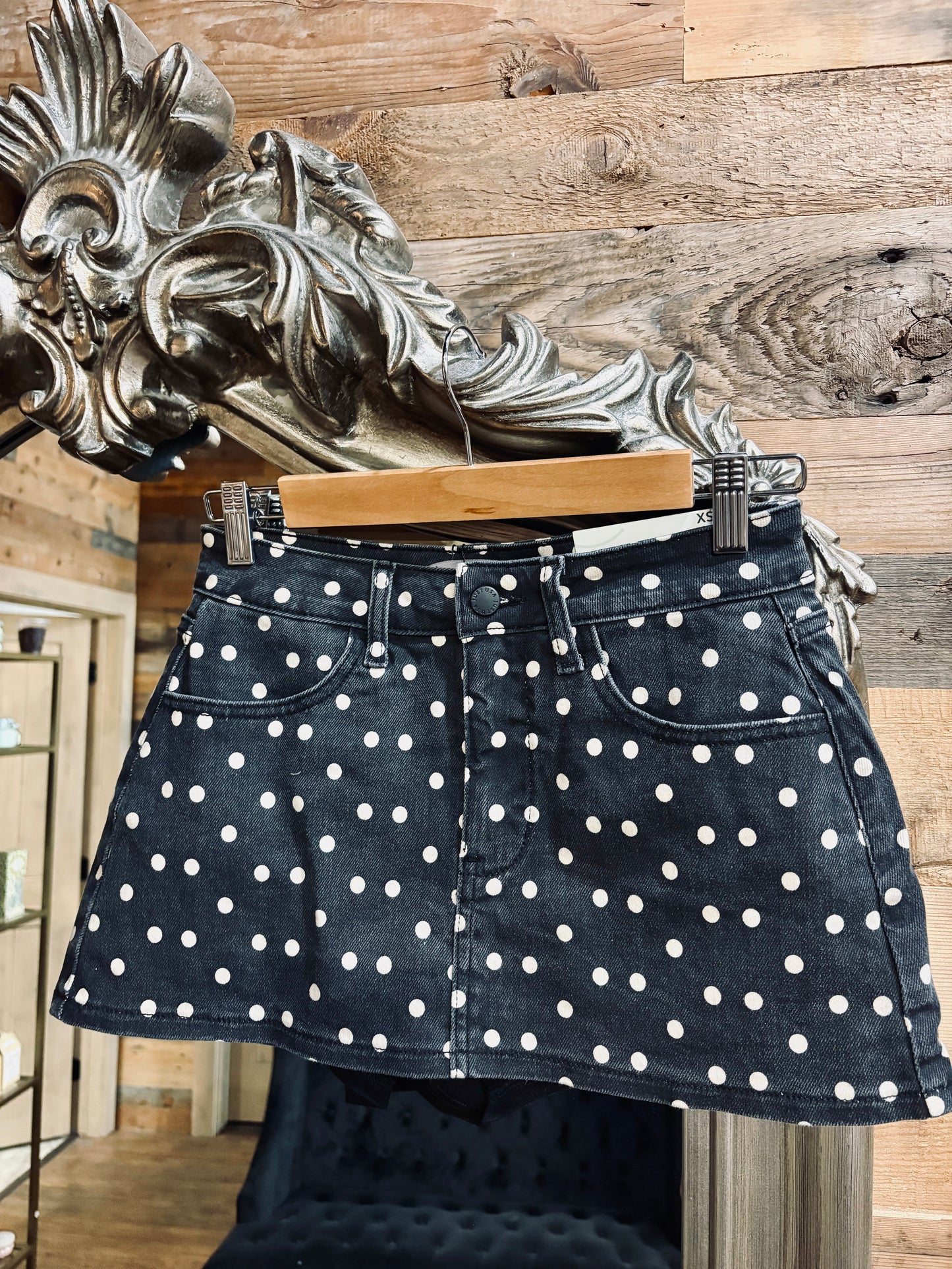 Black Denim Polka Dot Skort