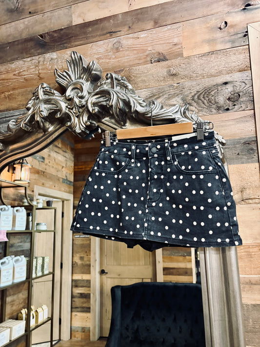 Black Denim Polka Dot Skort